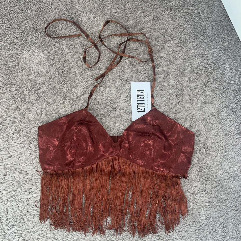 12th Tribe Women’s Fringe Crop Top - Rust